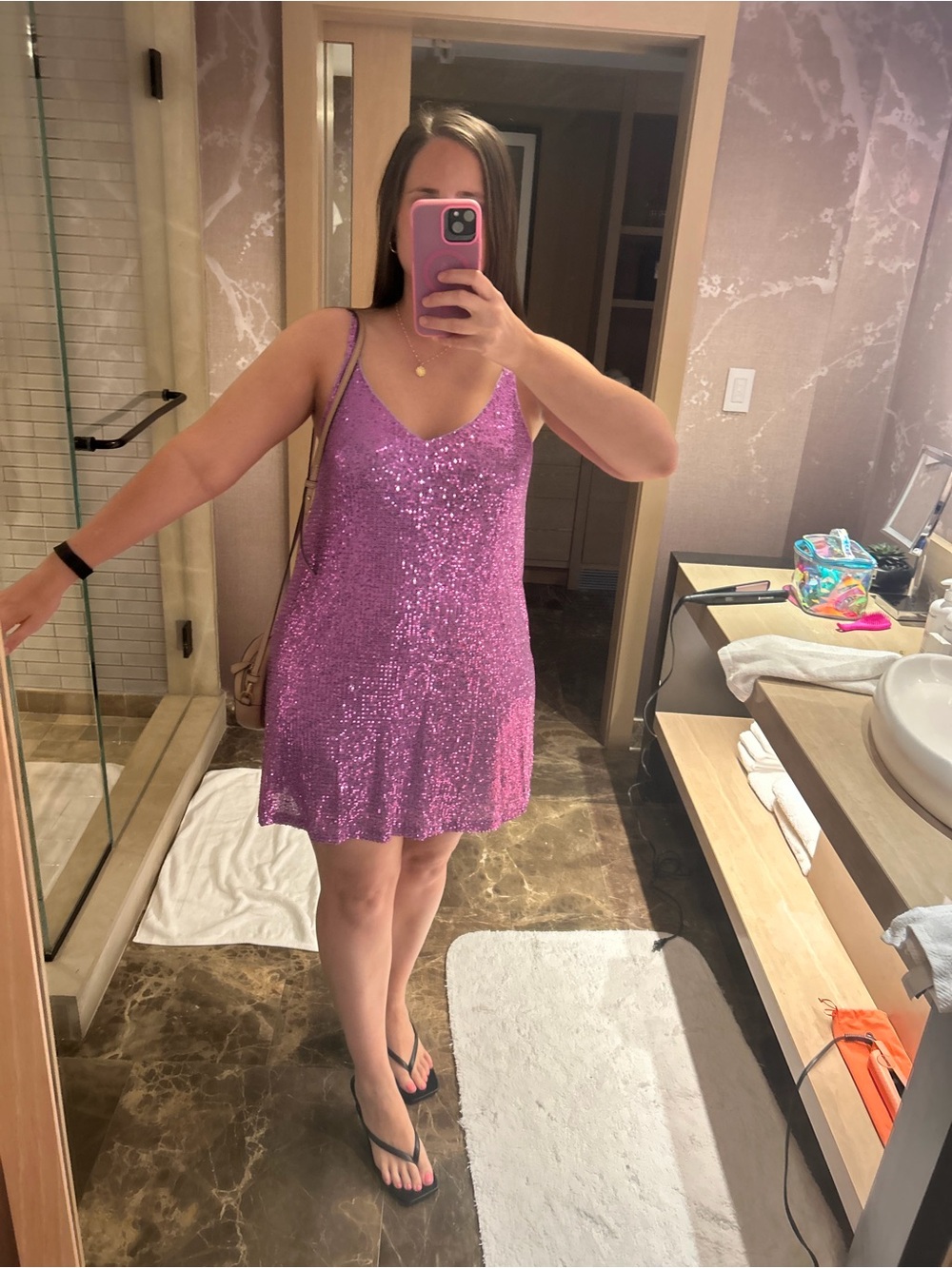 Amazon Lavender-Pink Sequin Mini Slip Dress